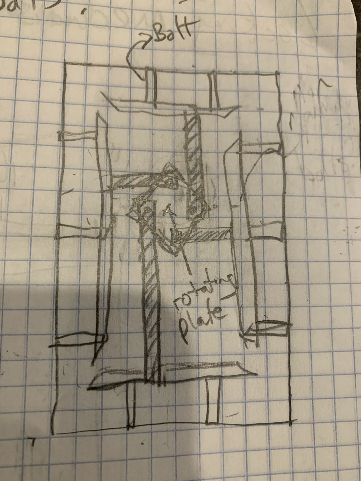 Design: sketching the bolt and rotating-plate mechanism.
